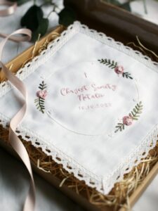 Biała szatka na Chrzest z imieniem dziecka personalizowana z haftem