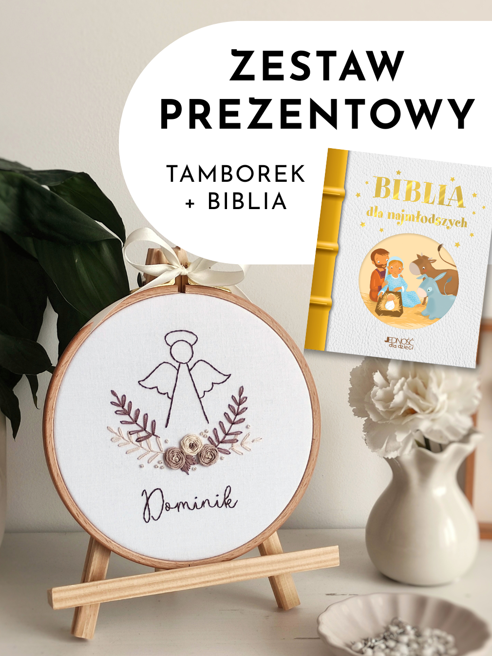 zestaw prezentowy tamborek i biblia dla najmłodszych